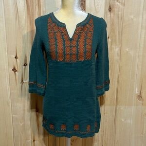 THML Teal and Orange‎ Embroidered Slub Cotton Tunic Size M